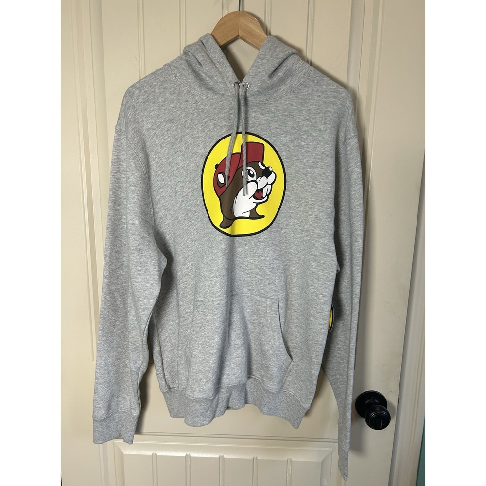 Buc-ees Hoodie Sweatshirt Unisex Sz M Grey Beaver Logo Bucees Buc-ee's Classic - Picture 1 of 8